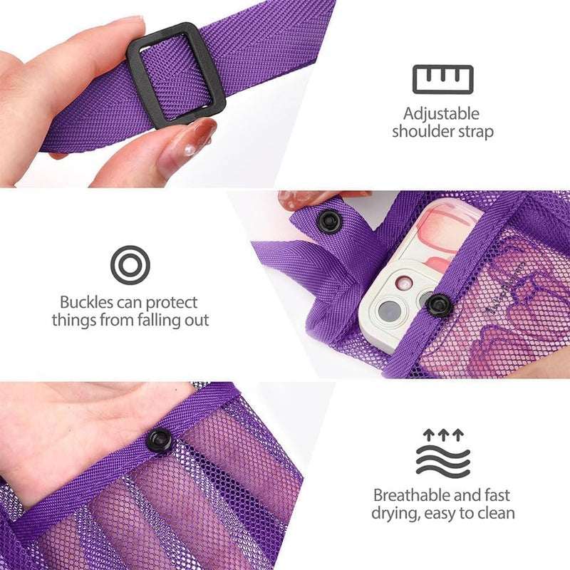 Bukela Portable Mesh Bottle Bag, 3 Pack Mesh Water Bottle Carrier with Adjustable Shoulder Strap Lightweight Sling Bottle Bag Sleeve for Sports Gym Hiking Camping (Rose Red/Pink/Purple) - Image 4